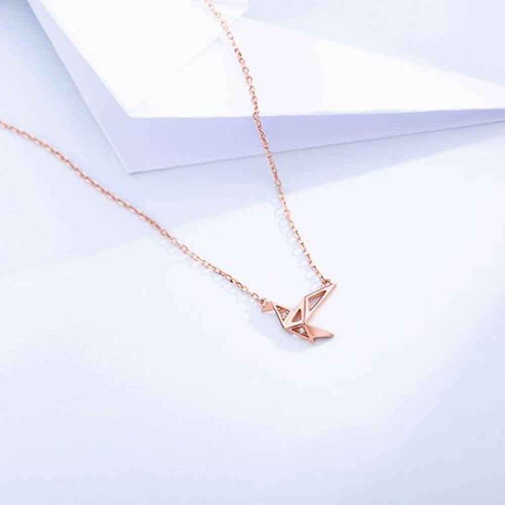 925 Sterling Silver Diamond Paper Crane Neckla - Picture 8 of 8